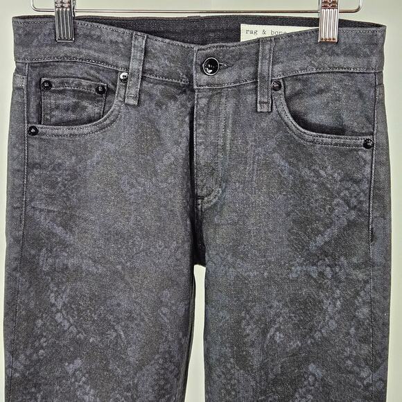 Rag and Bone Women's Black Mid-Rise Snake Print Wax Denim Jeans | 23 - Picture 11 of 16